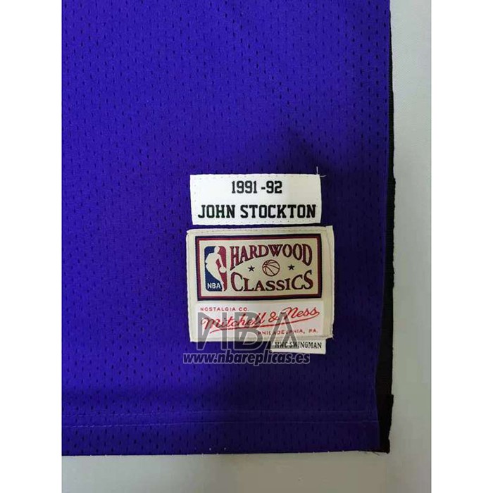 Camiseta Utah Jazz John Stockton NO 12 Mitchell & Ness 1991-92  Violeta